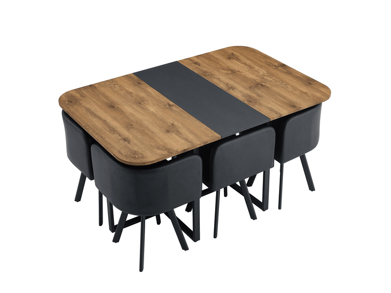  Ensemble table à manger, plateau effet bois, structure métal noir, 4–6 personnes, cuisine et salon  - Conforama E
