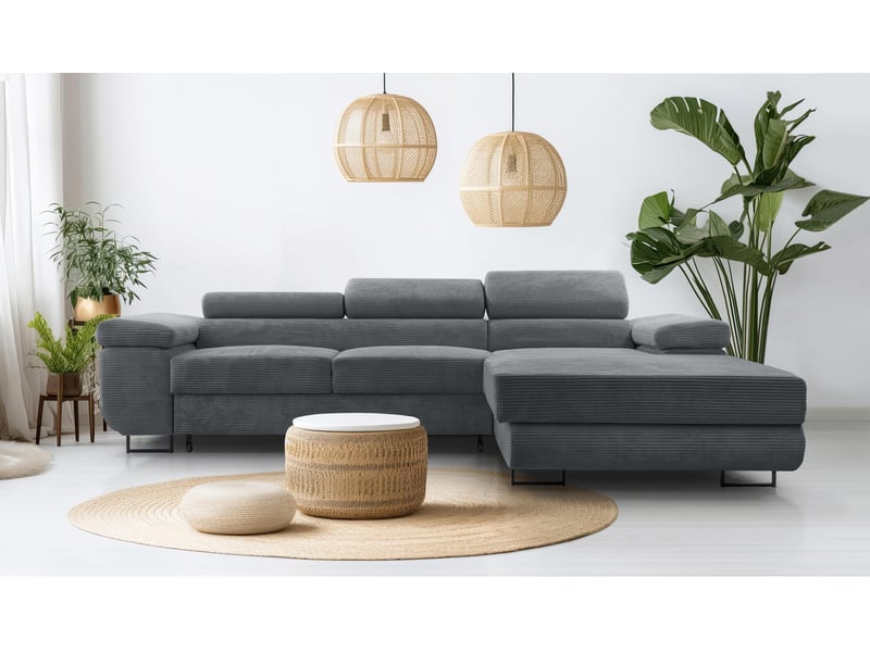 Canapé d’angle en velours côtelé arborio 280 cm gris foncé d Arborio - Conforama B