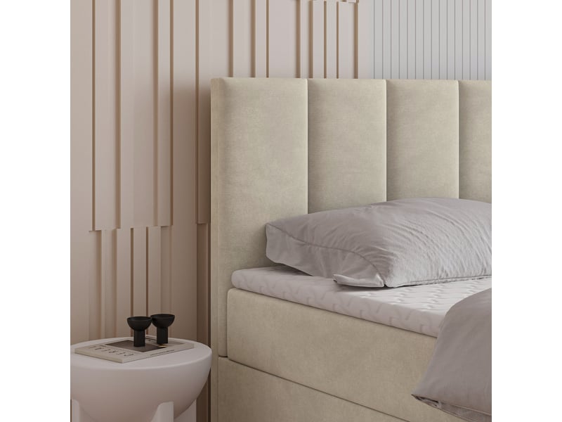  Boxspring meril 200x200 cm, lit complet avec matelas, beige  - Conforama D
