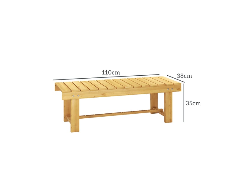  Banc de jardin 2 places style rural chic assise à lattes dim. 110l x 38l x 35h cm bois de sapin pré-huilé  - Conforama E