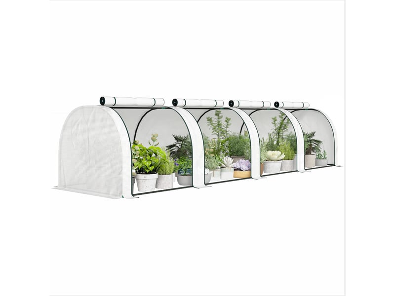  Mini serre de jardin serre à tomates 4 x 1 x 0,80 m acier pe anti-uv 4 portes avec zip enroulables blanc  - Conforama A