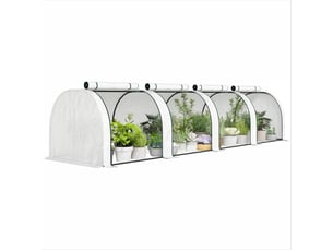 Mini serre de jardin serre à tomates 4 x 1 x 0,80 m acier pe anti-uv 4 portes avec zip enroulables blanc