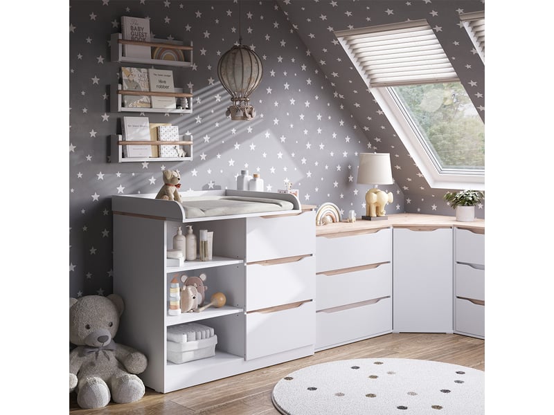  Vicco commode à langer, blancchêne artisan, 113x93cm avec 3 tiroirs  - Conforama C