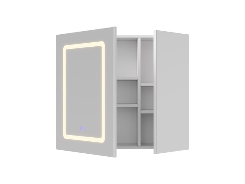 Armoire de toilette led 2 portes - 70 x 13.5 x 60 cm-blanc - meuble de salle de bain avec éclairage 3 couleurs, antibuée et double miroir - Conforama A