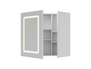 Armoire de toilette led 2 portes - 70 x 13.5 x 60 cm-blanc - meuble de salle de bain avec éclairage 3 couleurs, antibuée et double miroir