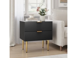 Table de chevet 53x41,5x52,5 cm, 2 tiroirs, motif ondulé moderne, meuble de chambre, pieds métal, rangement, mdf, noir