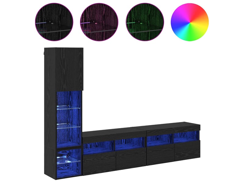  Unité murale de tv 4 pcs chêne noir bois d'ingénierie  - Conforama D
