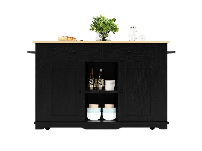  Desserte roulante,chariot de cuisine avec 2 portes,2 tiroirs,6 compartiments,plateau pliable,porte-serviettes et rangements,noir desserte noir - Conforama A