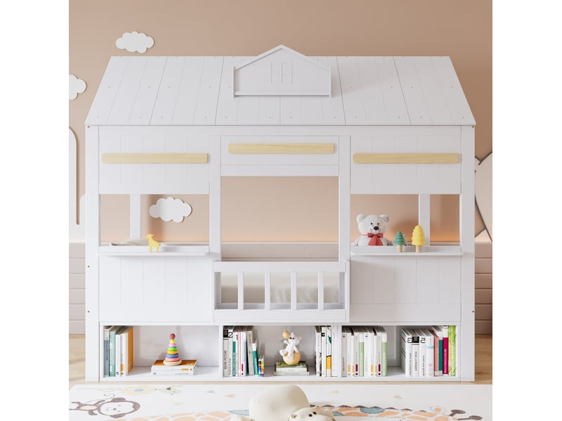  Lit mezzanine enfant blanc avec étagère à livres, 90 x 200 cm  - Conforama D
