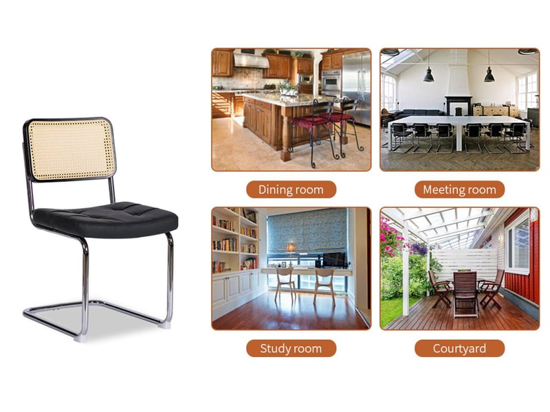  Lot de chaises 4 chaises revêtement en cuir synthétique pieds chromés style mid-century moderne assise rembourrée chaise de cuisine  - Conforama E