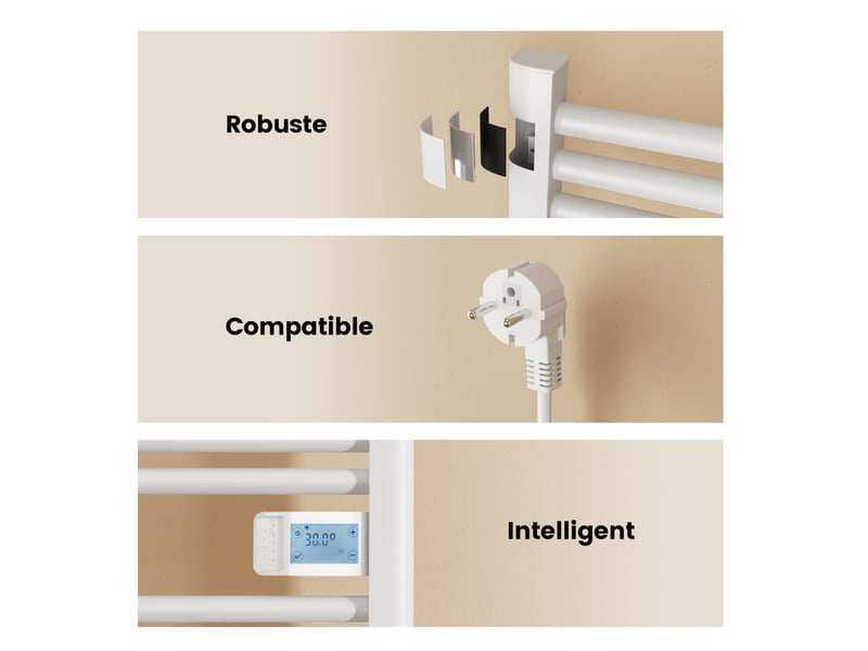  Emke sèche-serviettes électrique 1200 x 540 mm,porte-serviettes de salle de bain avec interrupteur tactile et minuterie,blanc,600w  - Conforama D