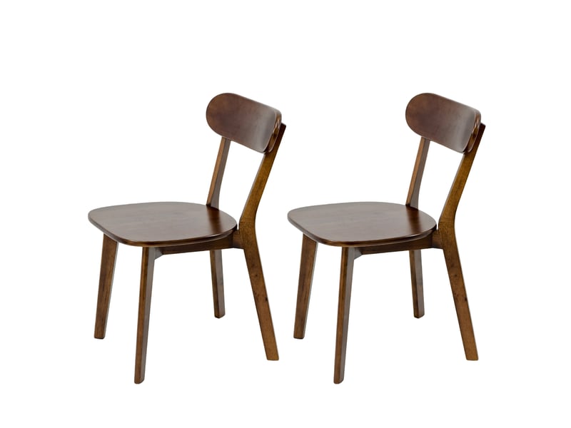  Lot de 2 chaises de salle à manger en bois massif, style mid-century, dossier incurvé ergonomique, pieds inclinés et patins réglables, finition noyer  - Conforama A