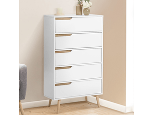 Chiffonnier 5 tiroirs helsinki 60x36x110 cm commode semainier blanc design scandinave