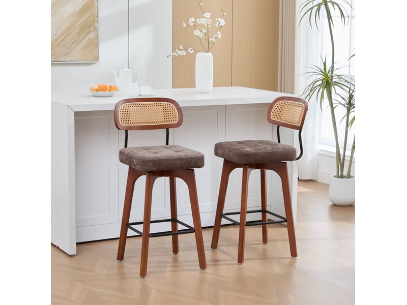  Lot de 2 tabourets de bar pivotants 360° 44x51x96 cm – marron – hauteur réglable et dossier en rotin  - Conforama D