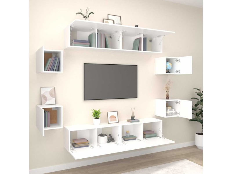  Ensemble de meubles tv - banc tv - meuble de rangement 8 pcs blanc bois d'ingénierie  - Conforama C