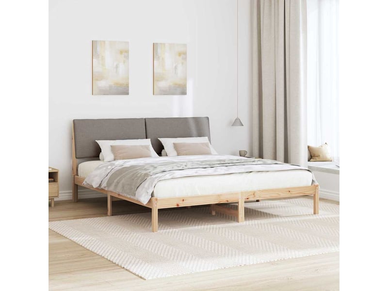 Lit double- lit adulte - cadre de lit marron et taupe 200 x 200 cm bois massif en pin - Conforama C