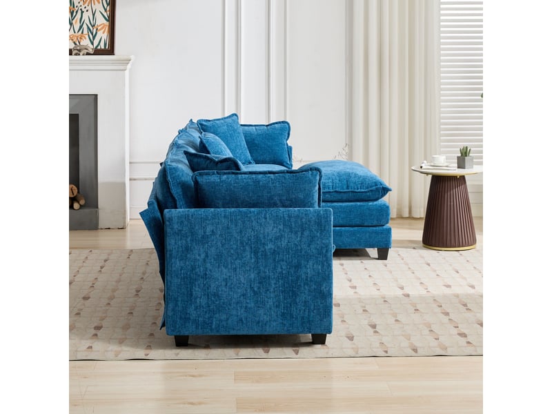 Canapé droit modulable 3 places 289 × 75 × 84 cm en chenille bleu, coussins rembourrés IKSETERA TRADING LTD - Conforama D