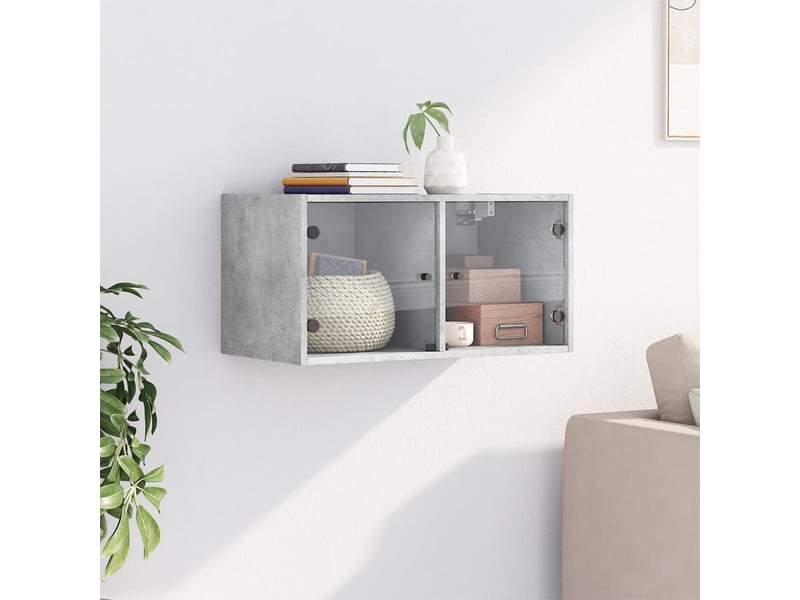  Armoire murale salon, meuble de rangement avec portes en verre gris béton 68,5x37x35 cm  - Conforama C