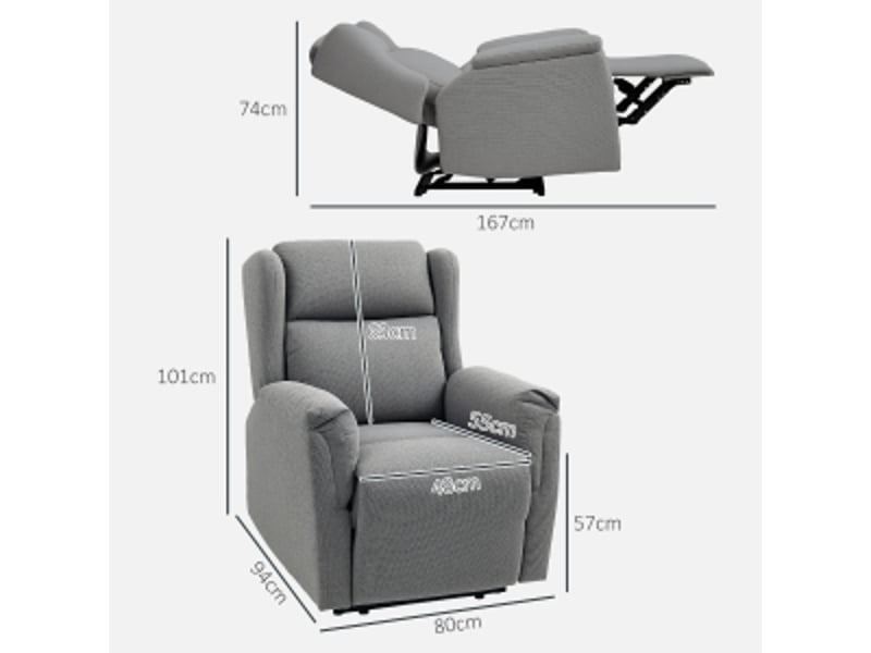 Fauteuil relax inclinable gris foncé, fauteuil de télévision avec repose-pieds, dossier manuel à 160° pour salon ou chambre - Conforama C