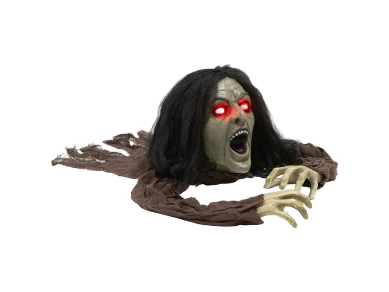  Décoration d'halloween animée, activation sonore, yeux lumineux rouges, à piles, marron, 140 × 60 × 20 cm  - Conforama A