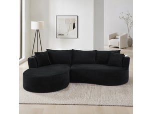 Canapé d'angle compressé gauche fixe <strong>STILVORA</strong> <strong></strong> 3 places Velours côtelé Noir