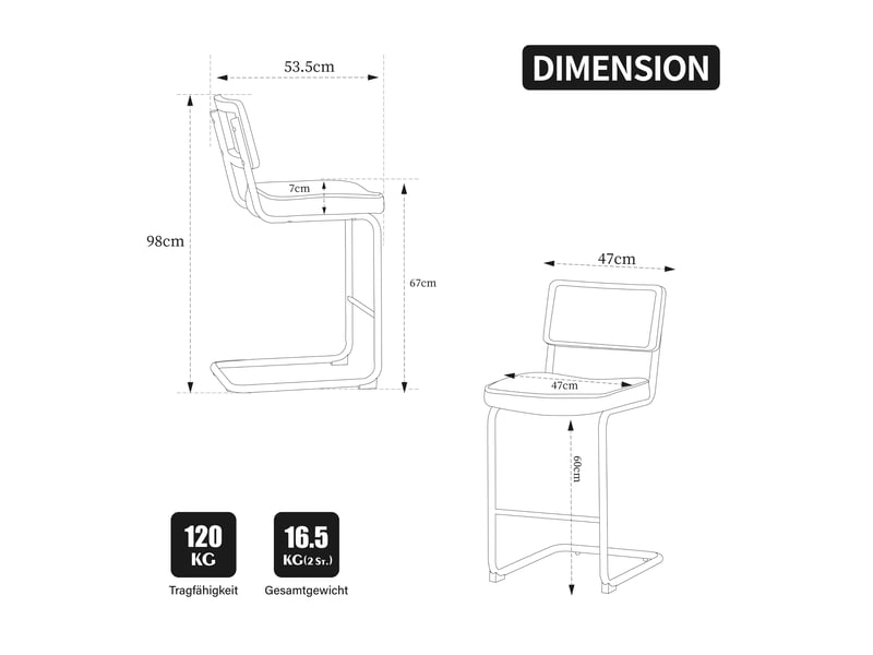  Lot de 2 tabourets de bar sans accoudoirs, pieds en métal W5171P479849 - Conforama C