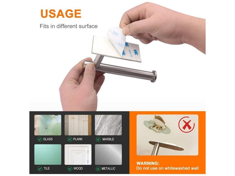  Porte papier toilette, support papier toilette mural, 304 acier inoxydable porte rouleau toilette, perçage autocollant , gris  - Conforama D