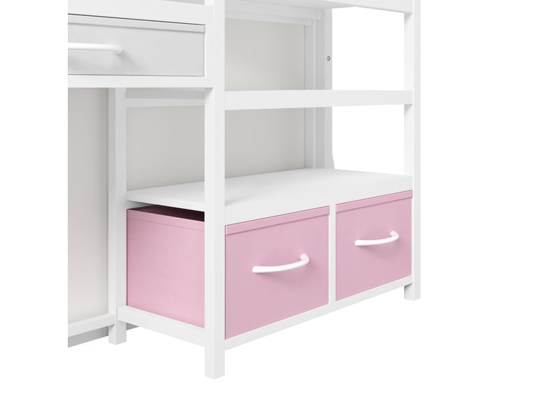 Lit mezzanine enfant 90x200 cm à structure en métal blanc avec bureau, rangements, led multicolore, sans matelas - Conforama D