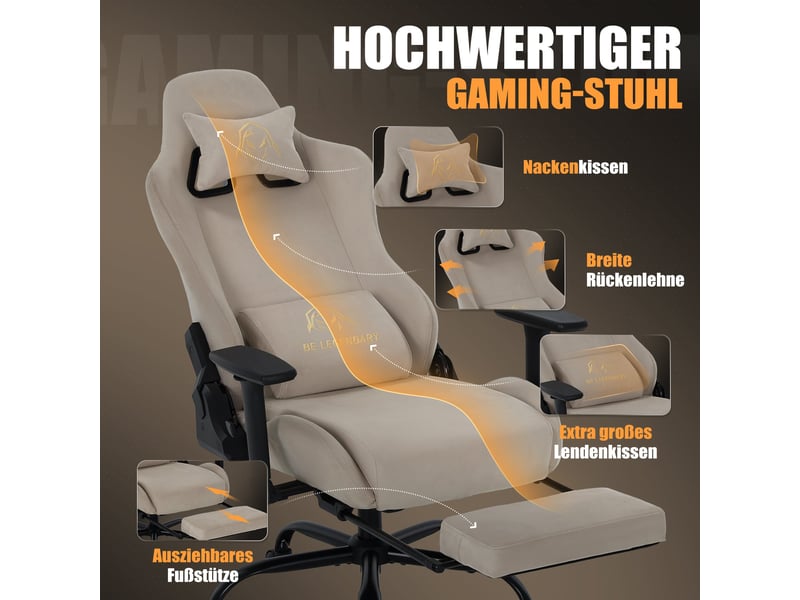 Chaise gaming ergonomique - avec repose-pieds - accoudoirs réglables 4d - dossier inclinable réglable de 90 à 135° - assise à ressorts ensachés - charge maximale 136 kg, marron  - Conforama D