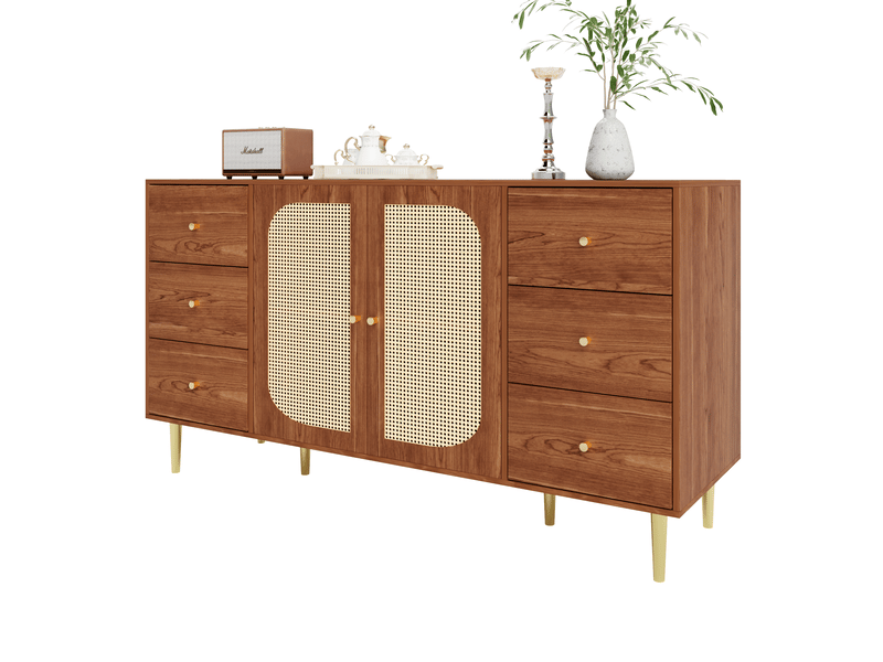  Buffet, porte en rotin synthétique, meuble de rangement avec tiroirs, salon, brun, 160 x 40 x 90 cm  - Conforama A