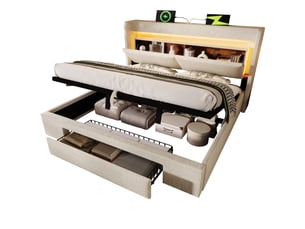 Lit avec rangement 160x200 cm <strong>MEULVA</strong> <strong></strong> coloris beige