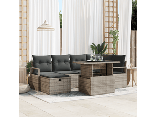 Vidaxl ensemble de canapé de jardin avec coussin 7 pcs gris poly rotin