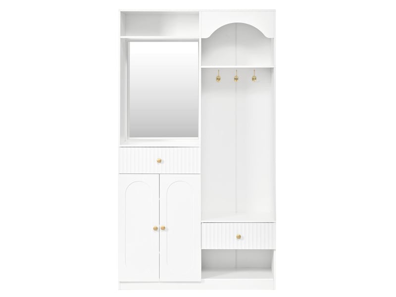  Vestiaire d'entrée avec miroir banc et led mdf blanc 100x35x180 cm GL5889W - Conforama A