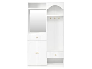 Vestiaire d'entrée avec miroir banc et led mdf blanc 100x35x180 cm