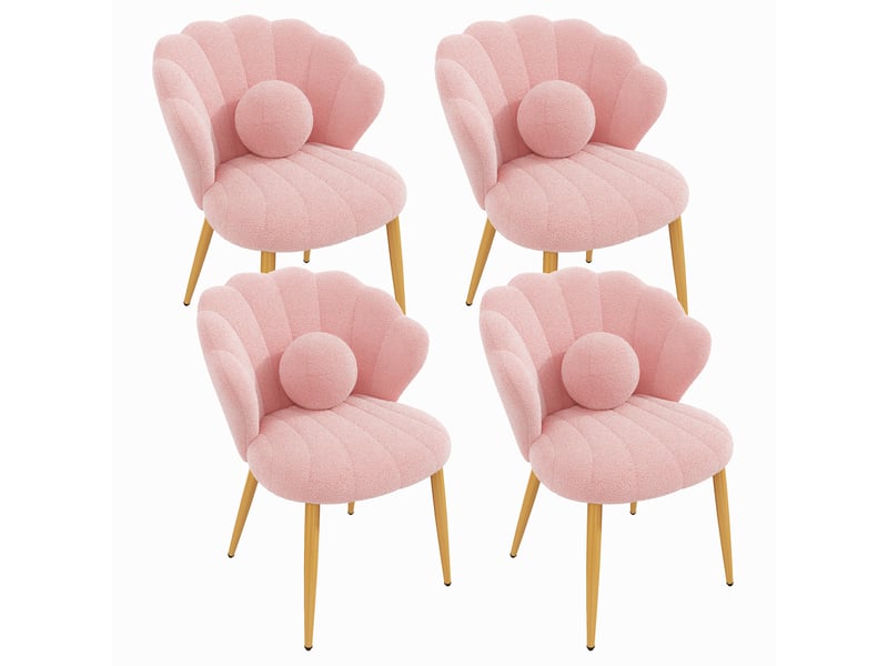 Lot de 4 fauteuils 60x62.5x83 cm tissu bouclé assise rembourrée dossier coquillage pieds en métal usage quotidien rose OPULERANE TRADING LTD - Conforama A