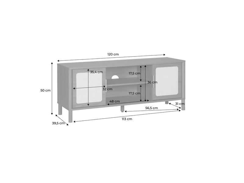  Meuble tv vintage décor bois et cannage 2 portes 120cm noyer - etta  - Conforama D