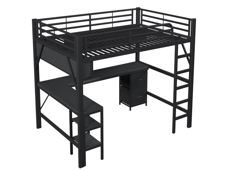  Lit mezzanine 140 x 200 cm, lit enfant avec bureau, avec armoire, avec led, noir, métal et mdf IKSETERA TRADING LTD - Conforama A