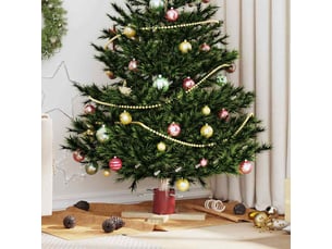 Pied de sapin de noël rouge 50 x 50 x 16 cm bois de pin massif