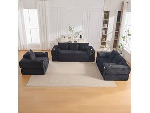 Canapé modulable 3 places 232x98x80 cm – noir – convertible avec rangement latéral