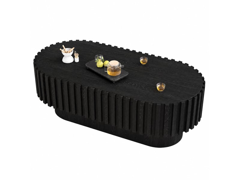  Table basse ovale 100x50x35,5 cm avec tiroir en mdf couleur noire, décor à bandes verticales, design moderne  - Conforama A