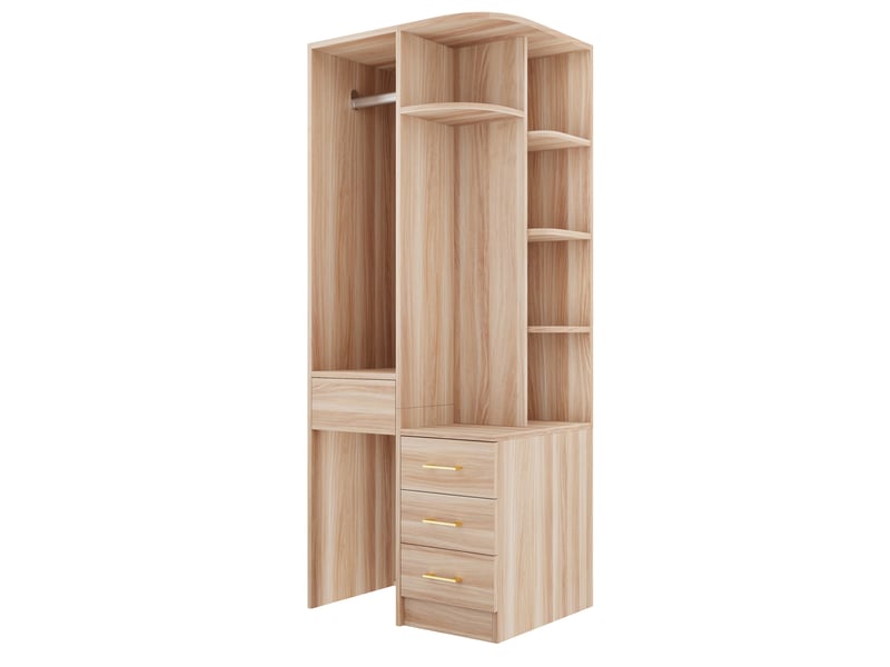  Armoire de rangement ouverte avec tringle, étagères et tiroirs pour chambre en mdf couleur bois 70 × 55 × 175 cm  - Conforama A