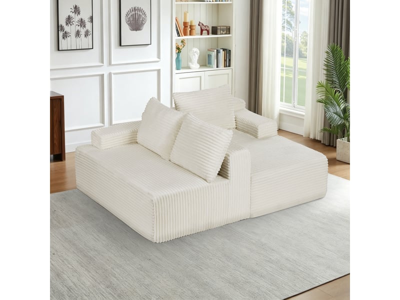 Canapé d'angle l 4 places 238x152 cm modulable - assise profonde style cloud avec ressorts ensachés - velours côtelé beige  - Conforama D