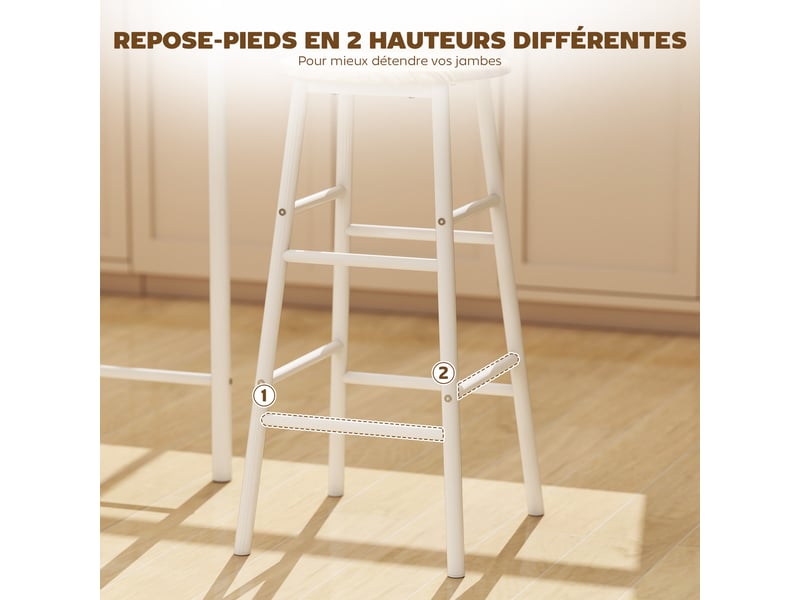  Ensemble table de bar avec tabourets, table à manger debout avec 2 chaises, étagère et pieds en métal, 80x50x90cm, blanc  - Conforama R