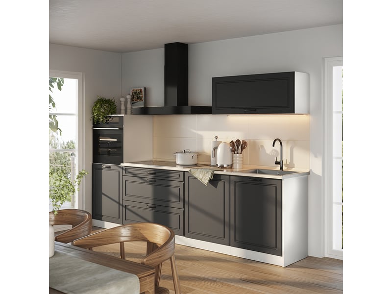  Vicco cuisine, anthracite campagneblanc, 280cm plan de travail anthracite  - Conforama C