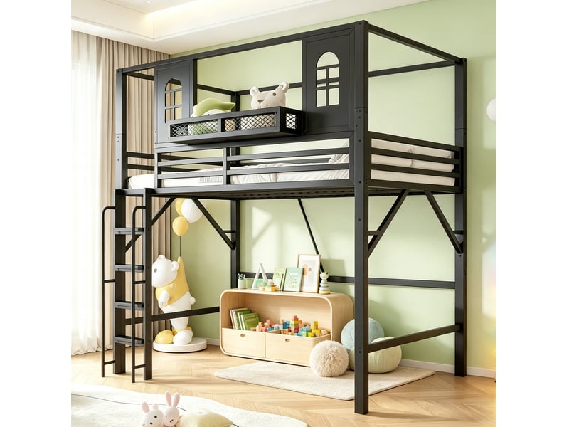 Lit mezzanine enfant 90 x 200 avec toit et étagère homvra  - Conforama B
