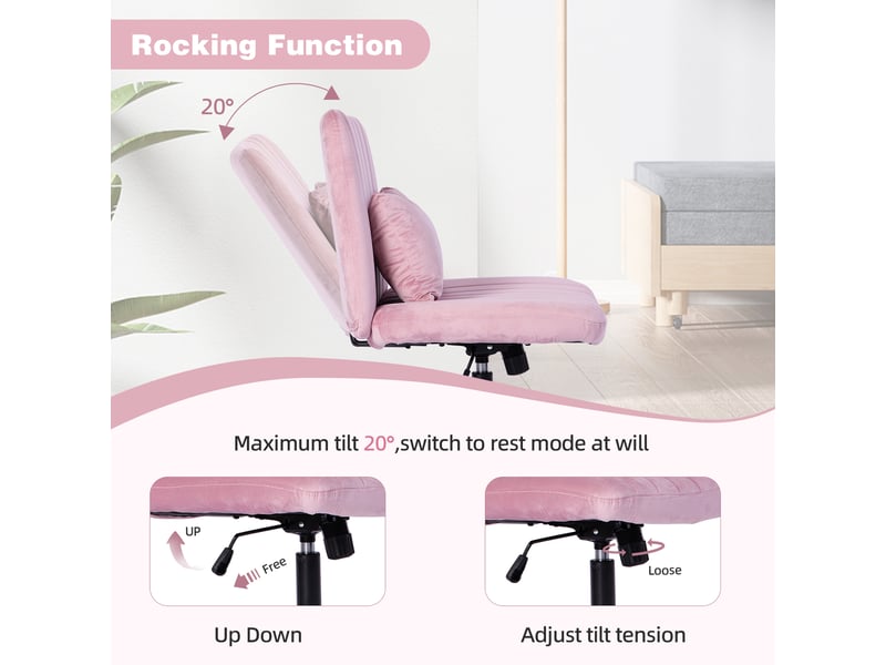  Chaise de bureau pivotante réglable en hauteur sans accoudoirs - lpospi - dossier inclinable, tissu rose clair  - Conforama C
