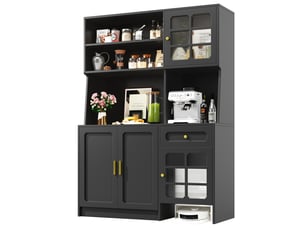 Vaisselier de cuisine 130 cm, armoire de cuisine haute noire avec éclairage led, sans matelas.