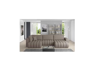 Canapé d'angle droit fixe   6 places Polyester marron avec coffre de rangement
