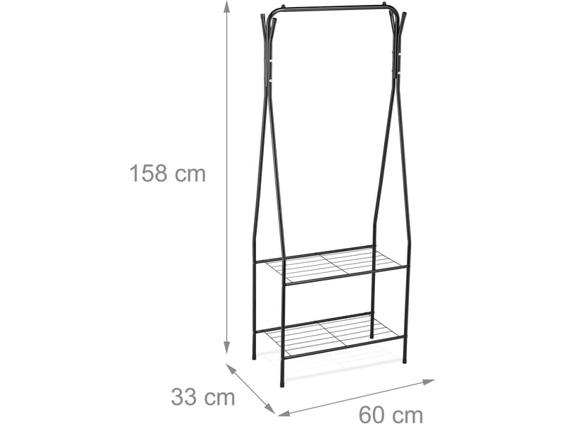  Portant à vêtements moderne avec 2 étagères 158 x 60 x 33 cm espace de rangement pratique design industriel en fer noir 13_0018347  - Conforama B