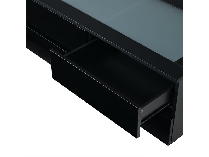  Table basse avec 4 tiroirs, led et verre trempé pour salon en panneaux de particules 100×50×40 cm noire  - Conforama D